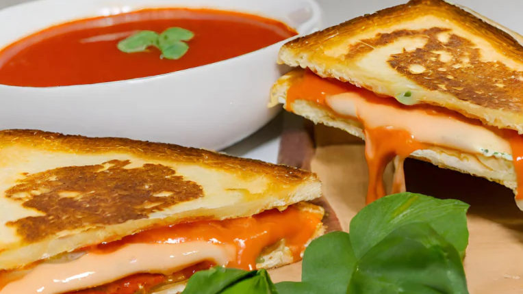 Image of Redbloom Tomato Soup and Scallion Pancake Grilled Cheese