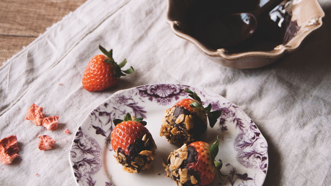 Image of Chocolate Dipped Strawberries with Jamie's Farm Granola