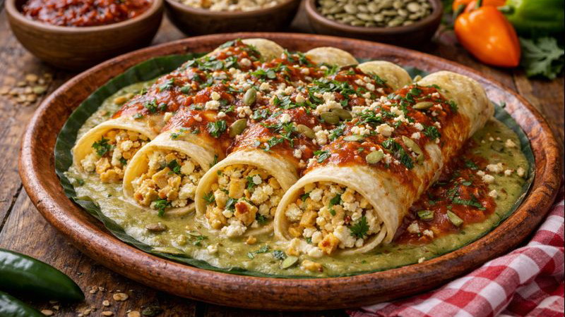 Image of Papadzules mit veganer Ei-Füllung (aus Tofu)