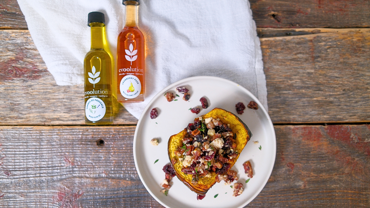Image of Roasted Acorn Squash with Herbes de Provence Olive Oil and Cranberry Pear Balsamic