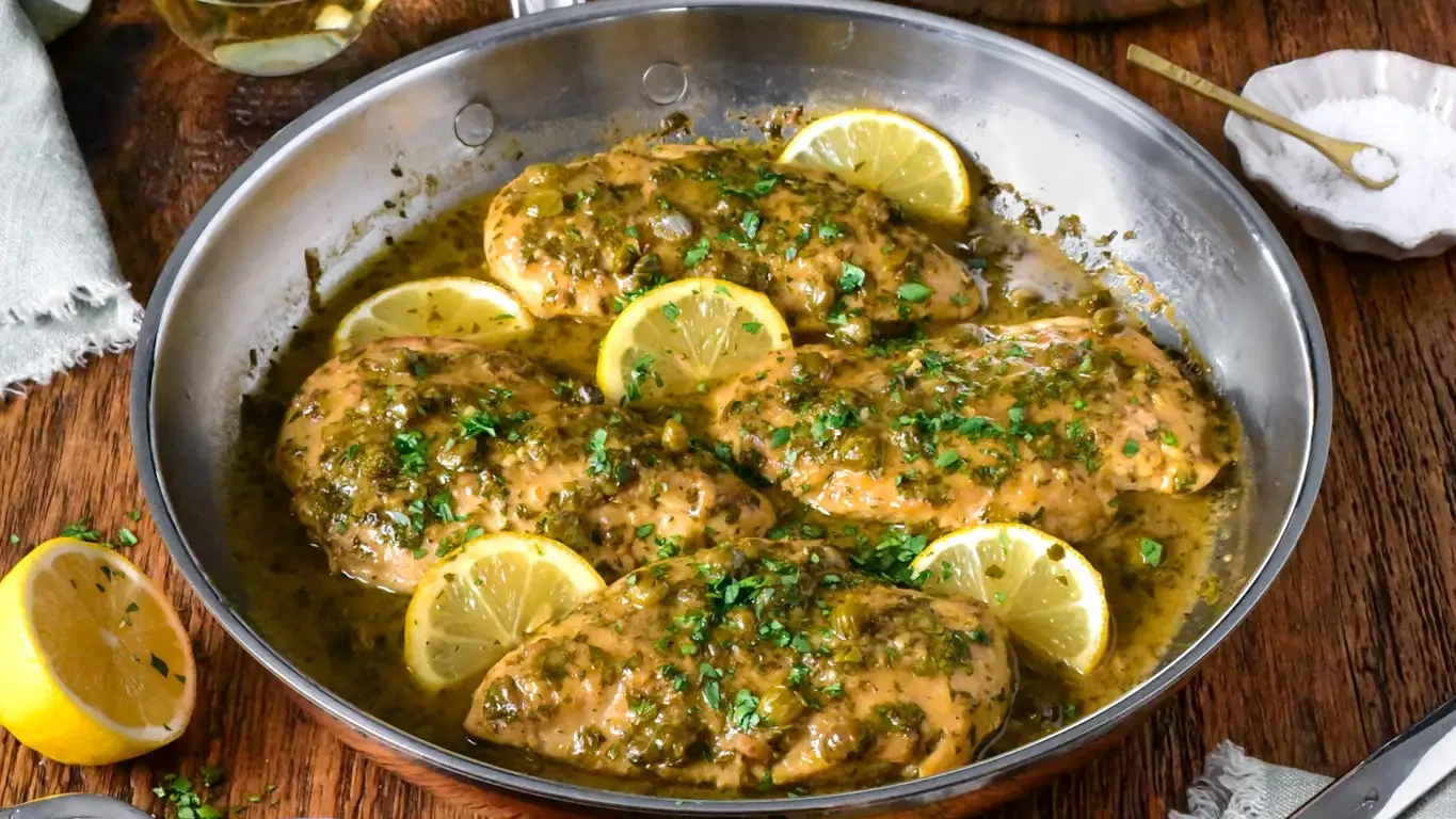 Image of Lemony Chicken Piccata with Orzo and Spinach