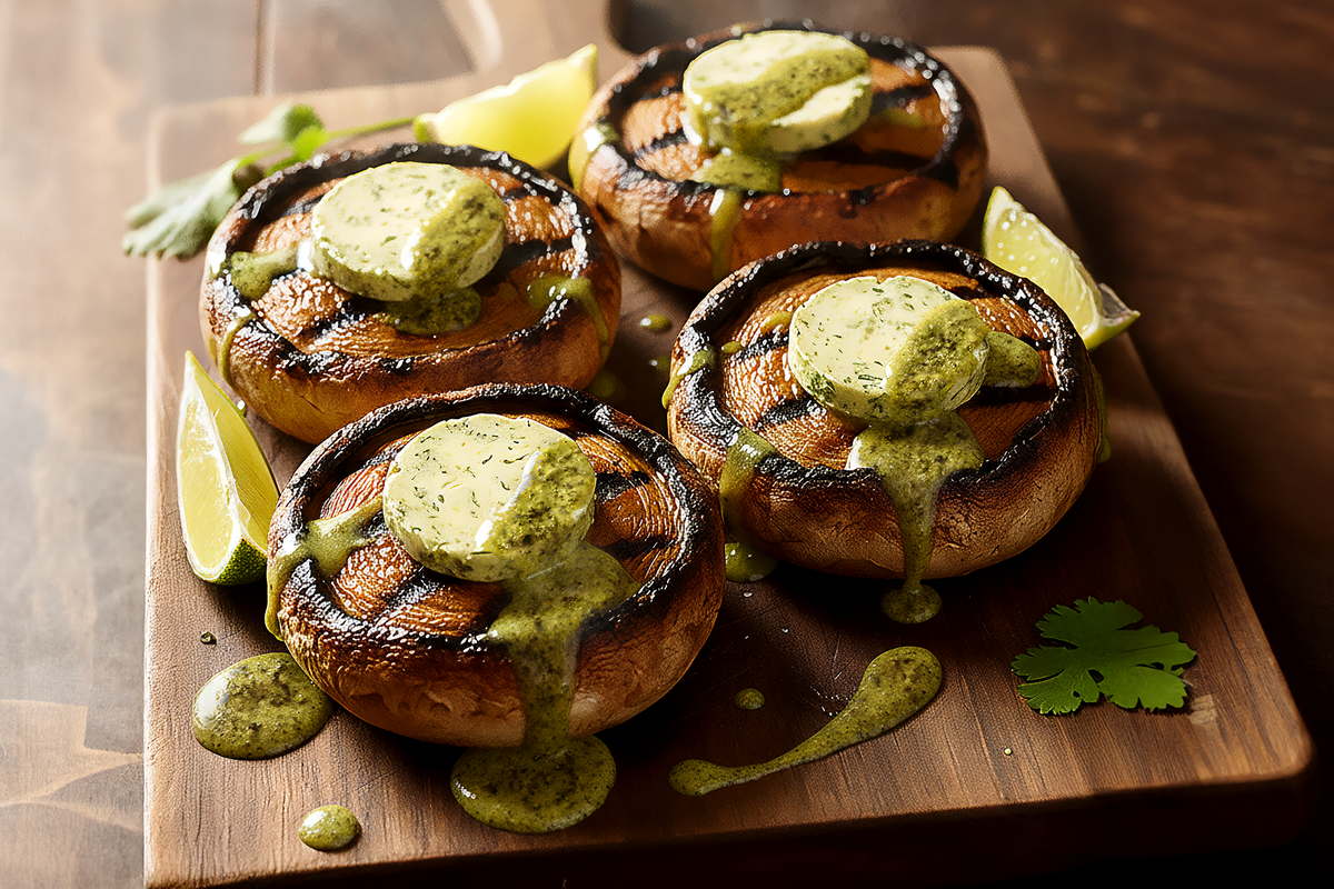 Portobello „steak” fűszernövényes poblano vajjal