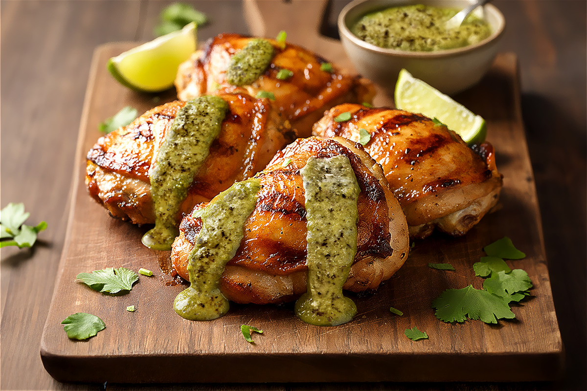 Grillezett csirkecombok, dupla chimichurrival