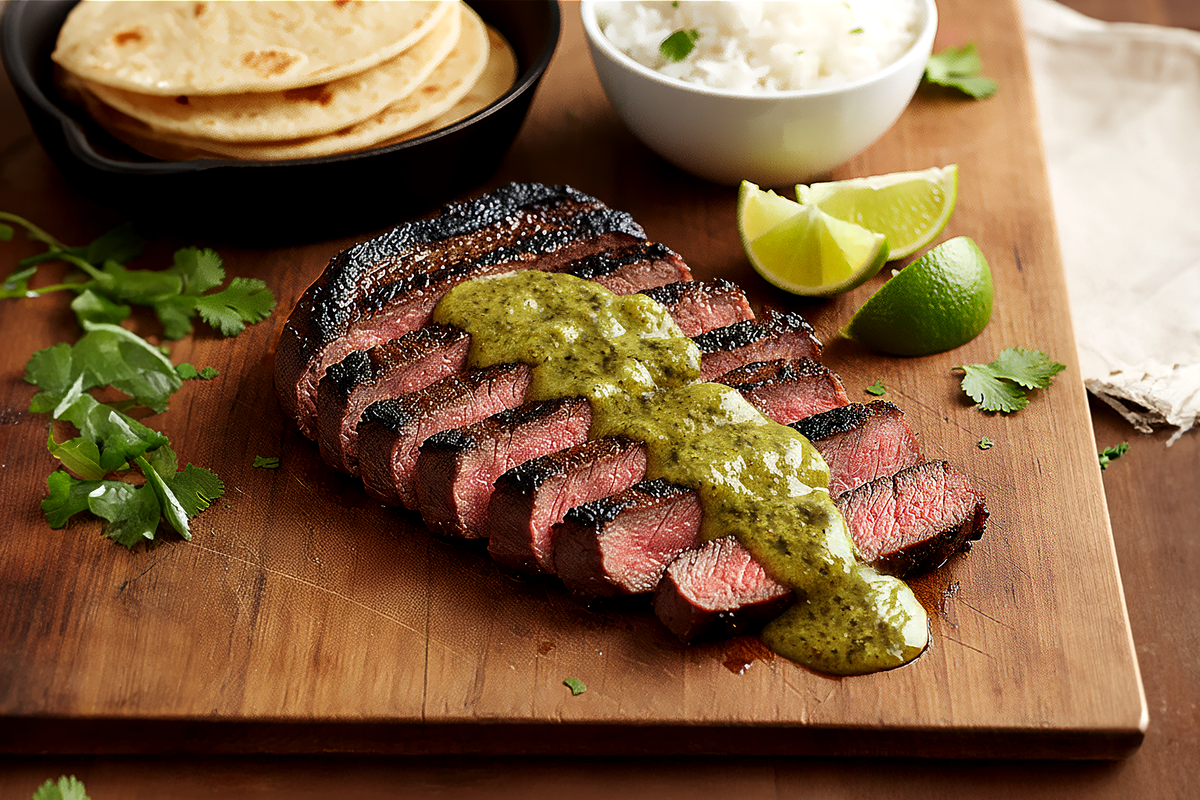 Parázson sült skirt steak Green Chile Chimichurrival