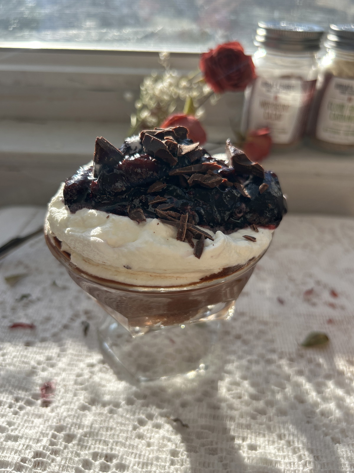 Cacao Mousse with Cardamom Cherry Compote