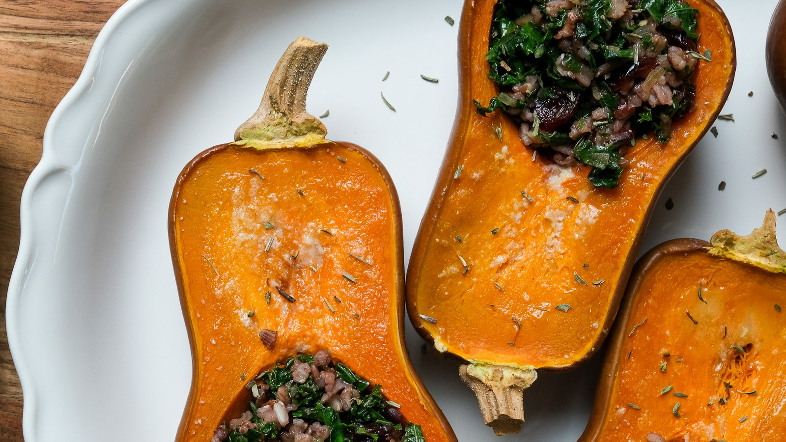 Squash Stuffed with Farro, Chard & Dried Cranberries