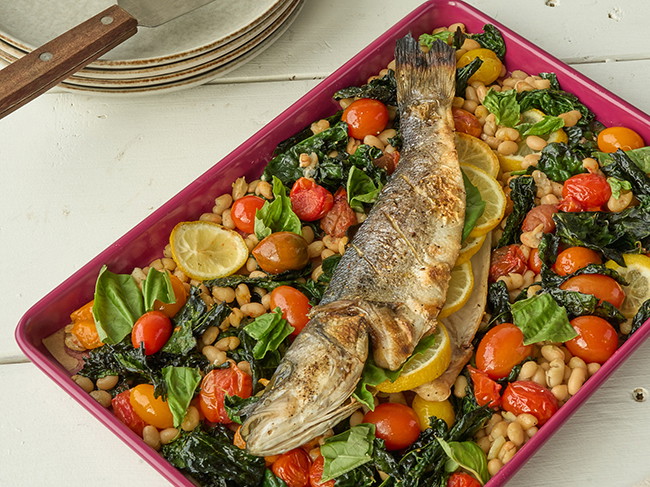 Image of Branzino with Lacinato Kale, Tomatoes & White Beans Recipe