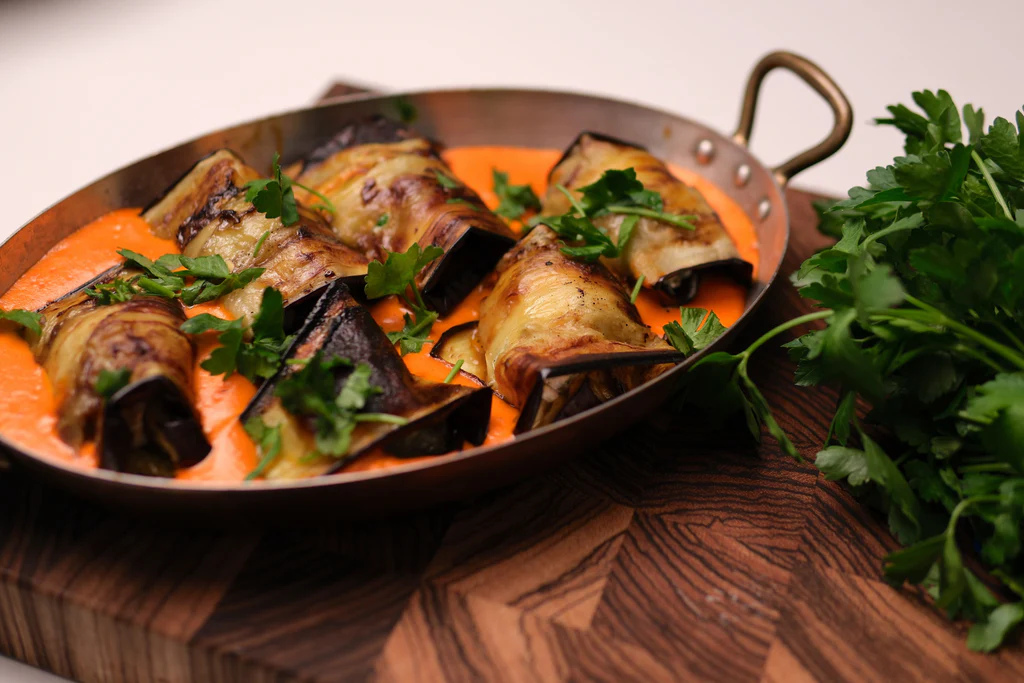 Eggplant in Roasted Red Pepper Sauce 