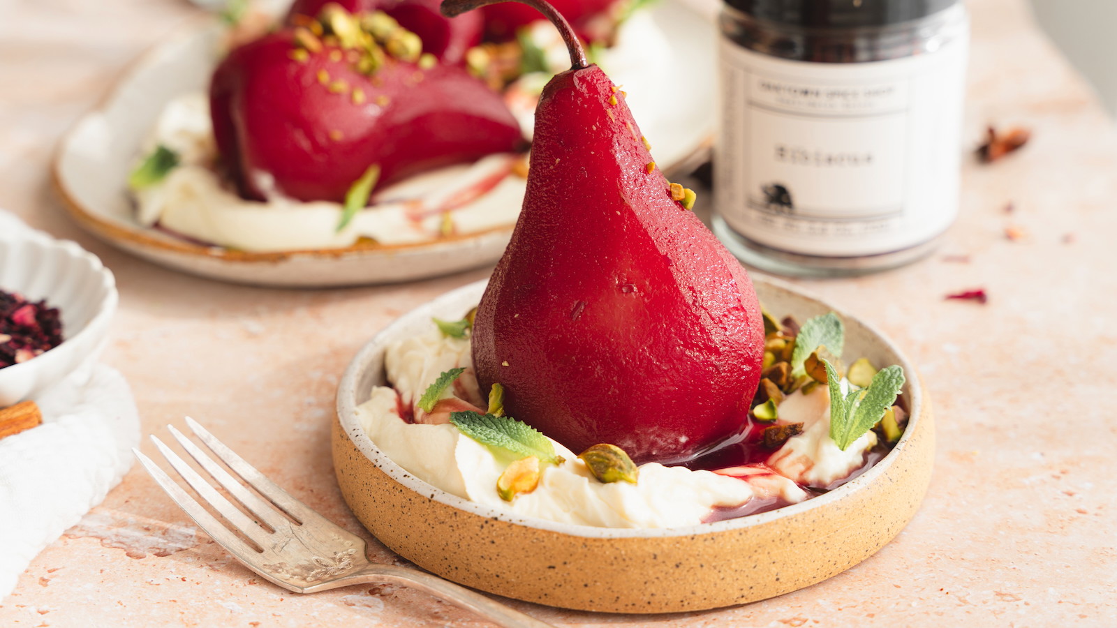 Spiced Hibiscus Poached Pears