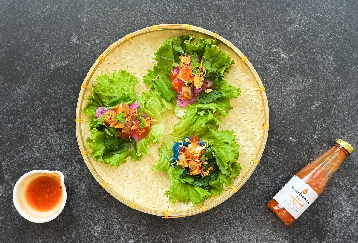 Thai Sweet Chili Ginger Lettuce Wraps with Glass Noodles