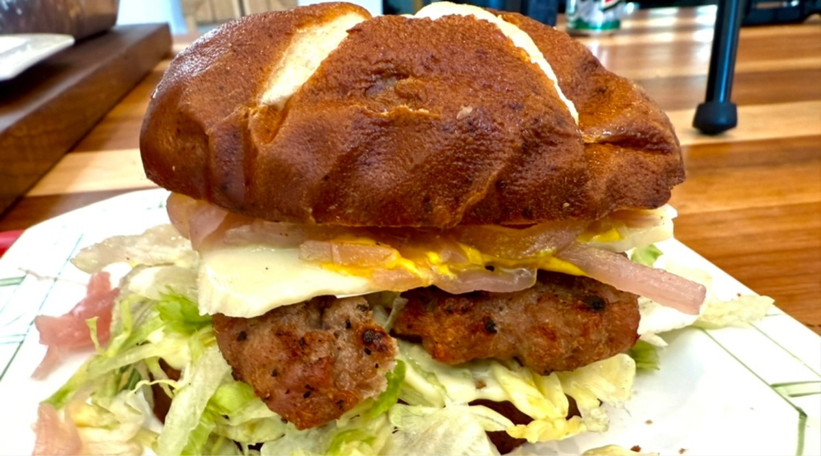 Pretzel Brat Sandwich on the Pellet Grill