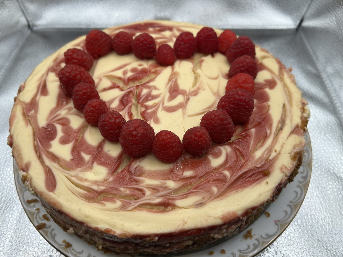 Raspberry Swirl Cheesecake with Maple Sugar