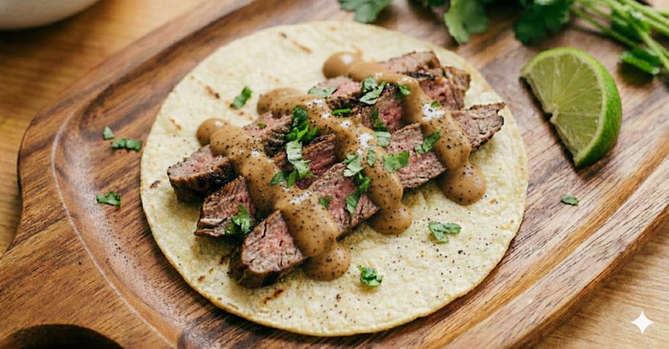 Image of Slice the rested steak against the grain into thin strips....