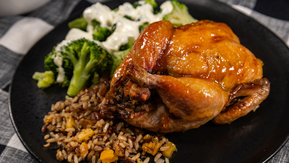The Easiest Decadent Apricot Stuffed Cornish Hens