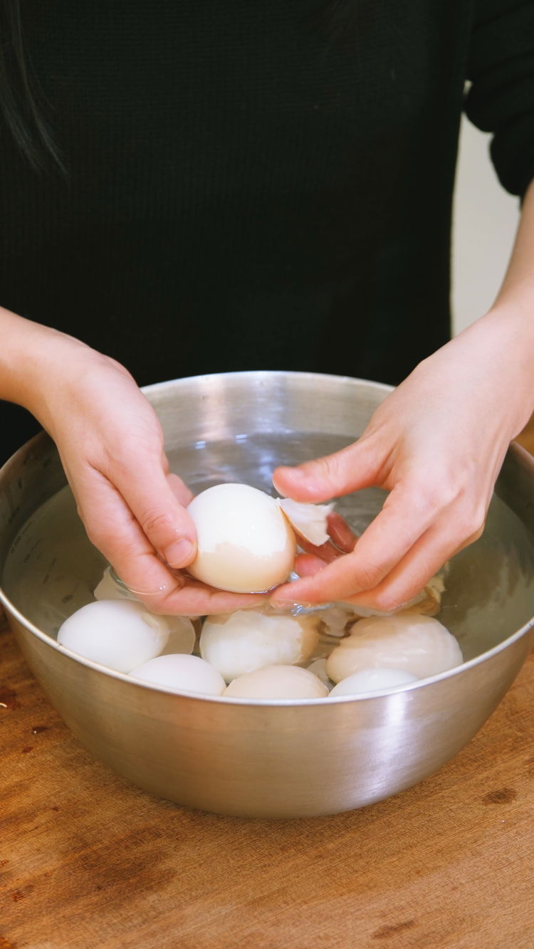 Image of Transfer the eggs into ice water to stop the cooking...