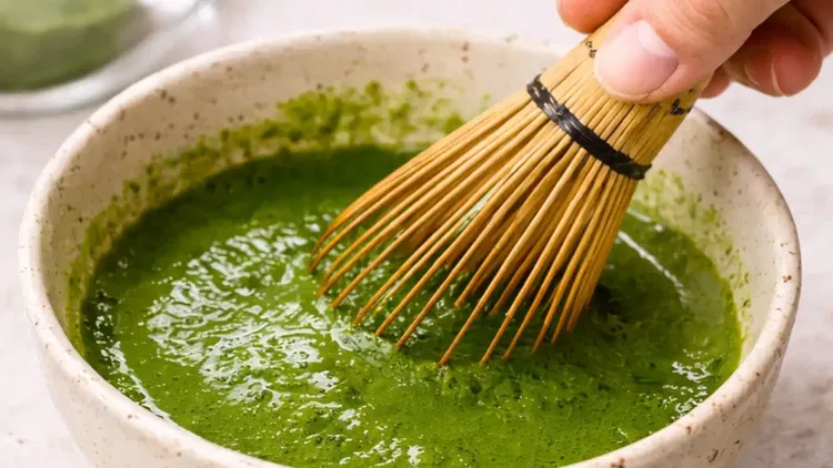Image of Sift 1 tsp premium matcha latte powder into a bowl...