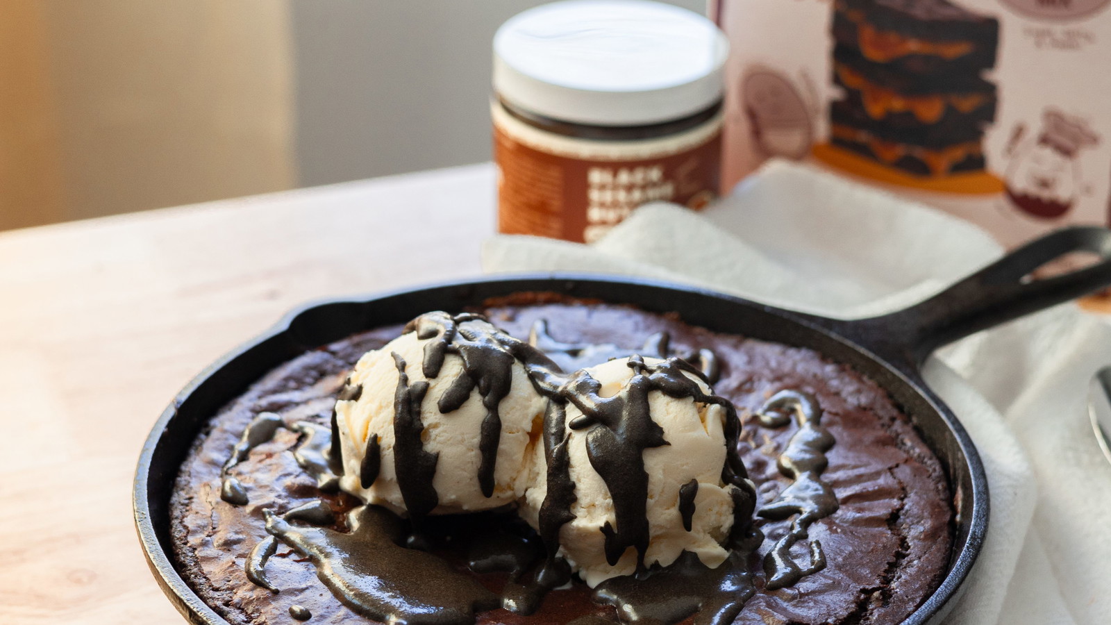Image of Miso Caramel & Black Sesame Skillet Brownie