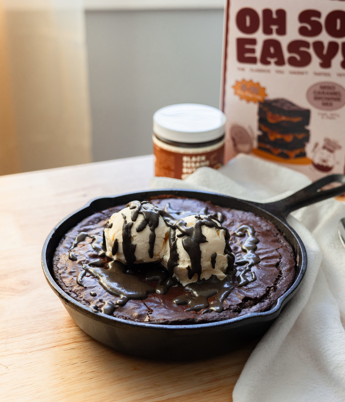 Miso Caramel & Black Sesame Skillet Brownie