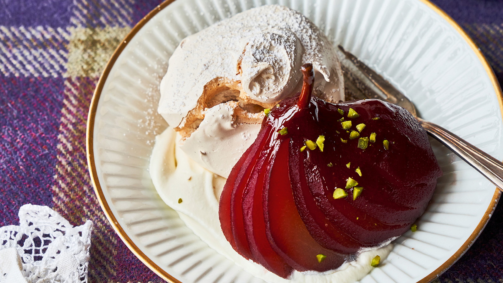 Pavlovas with Poached Pears