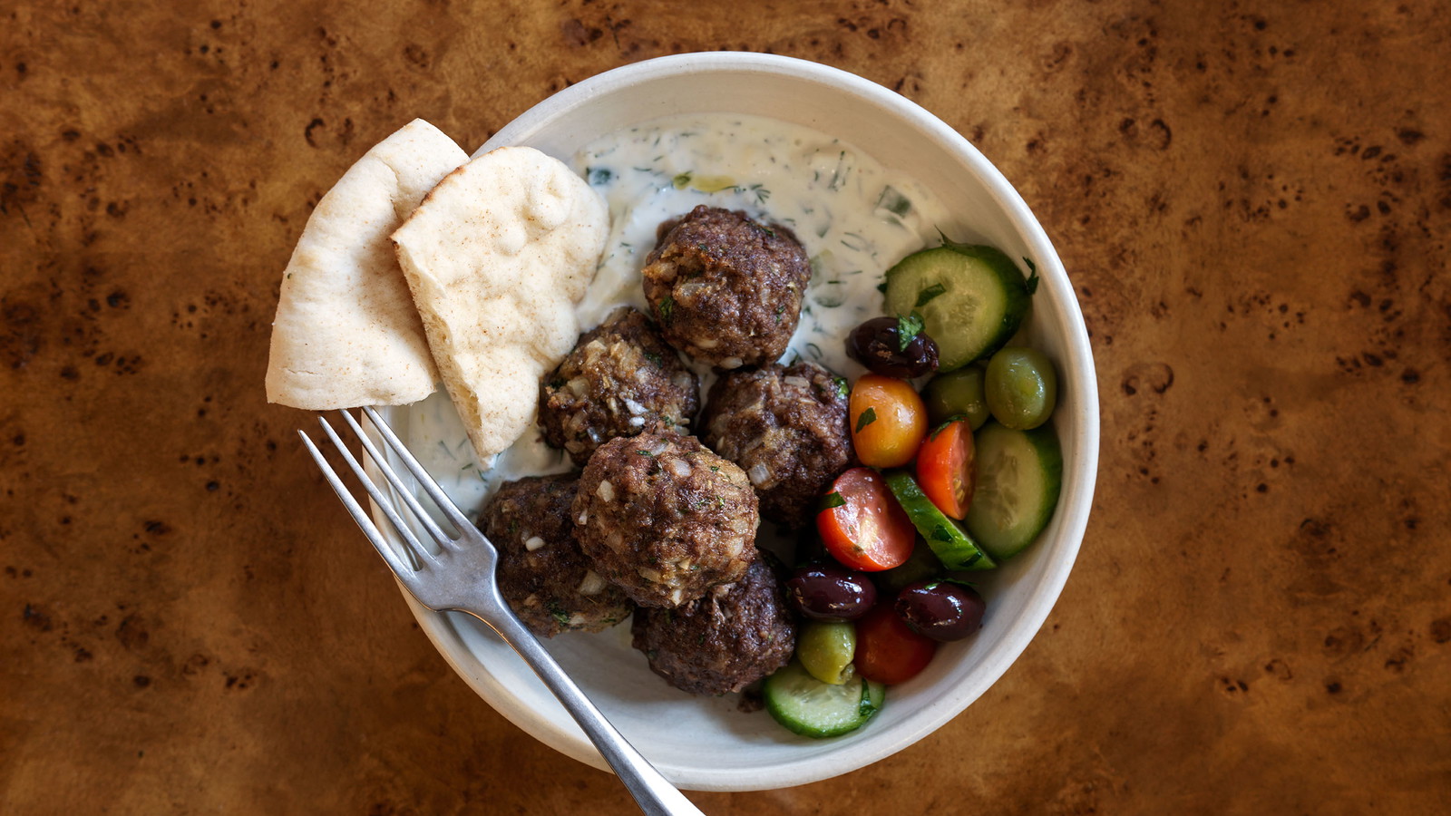 Greek Meatballs with Tzatziki & Tomato Cucumber Salad