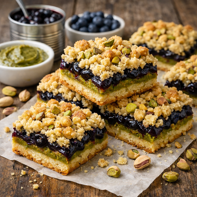 PISTACHIO BLUEBERRY CRUMB BARS (PAREVE)
