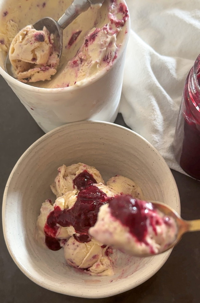 No Churn Vanilla & Berry Compote Ice Cream - No Ice Cream Machine Needed