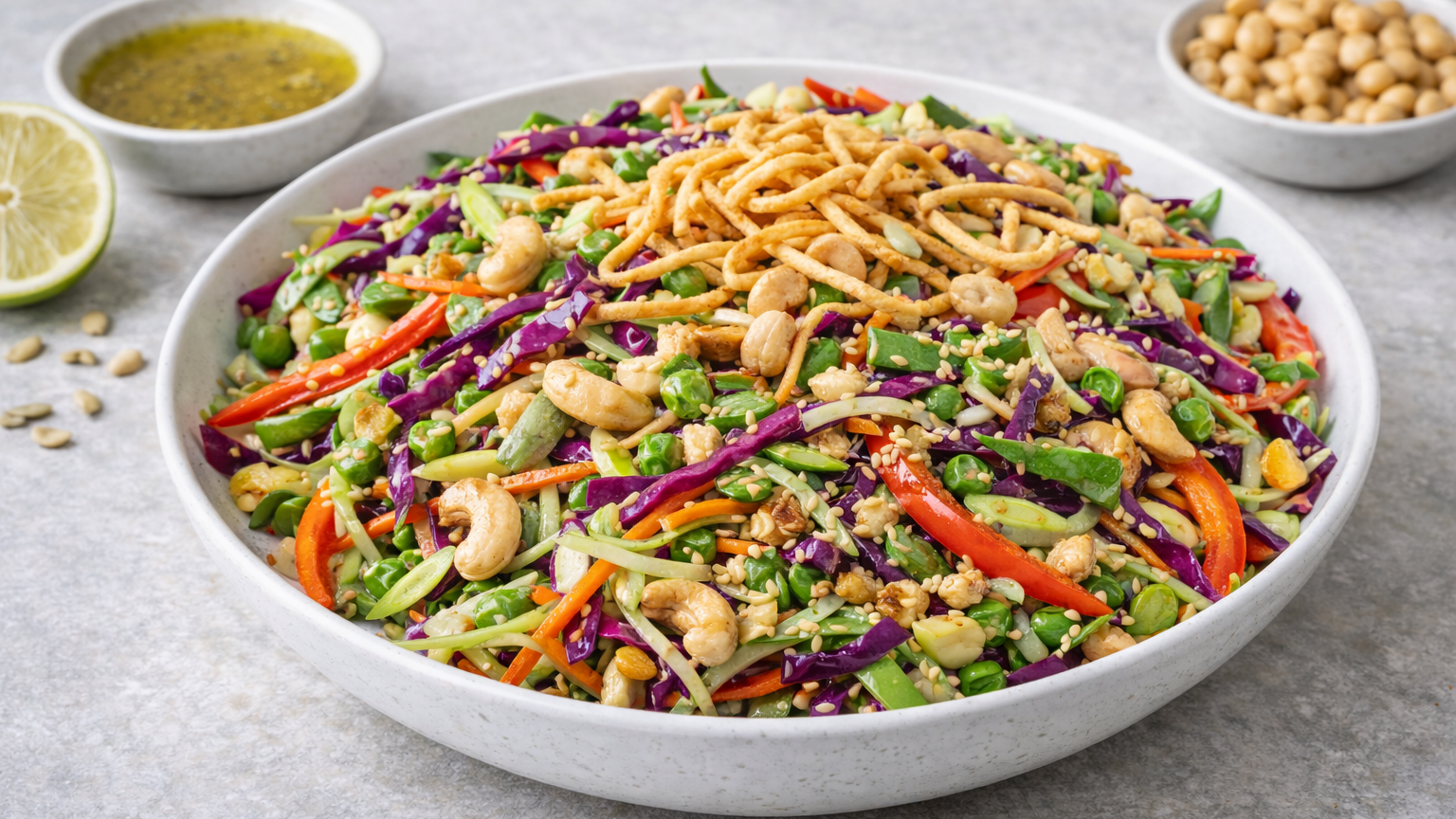 Asian style crunchy salad with Persian Lime and Honey Ginger Balsamic