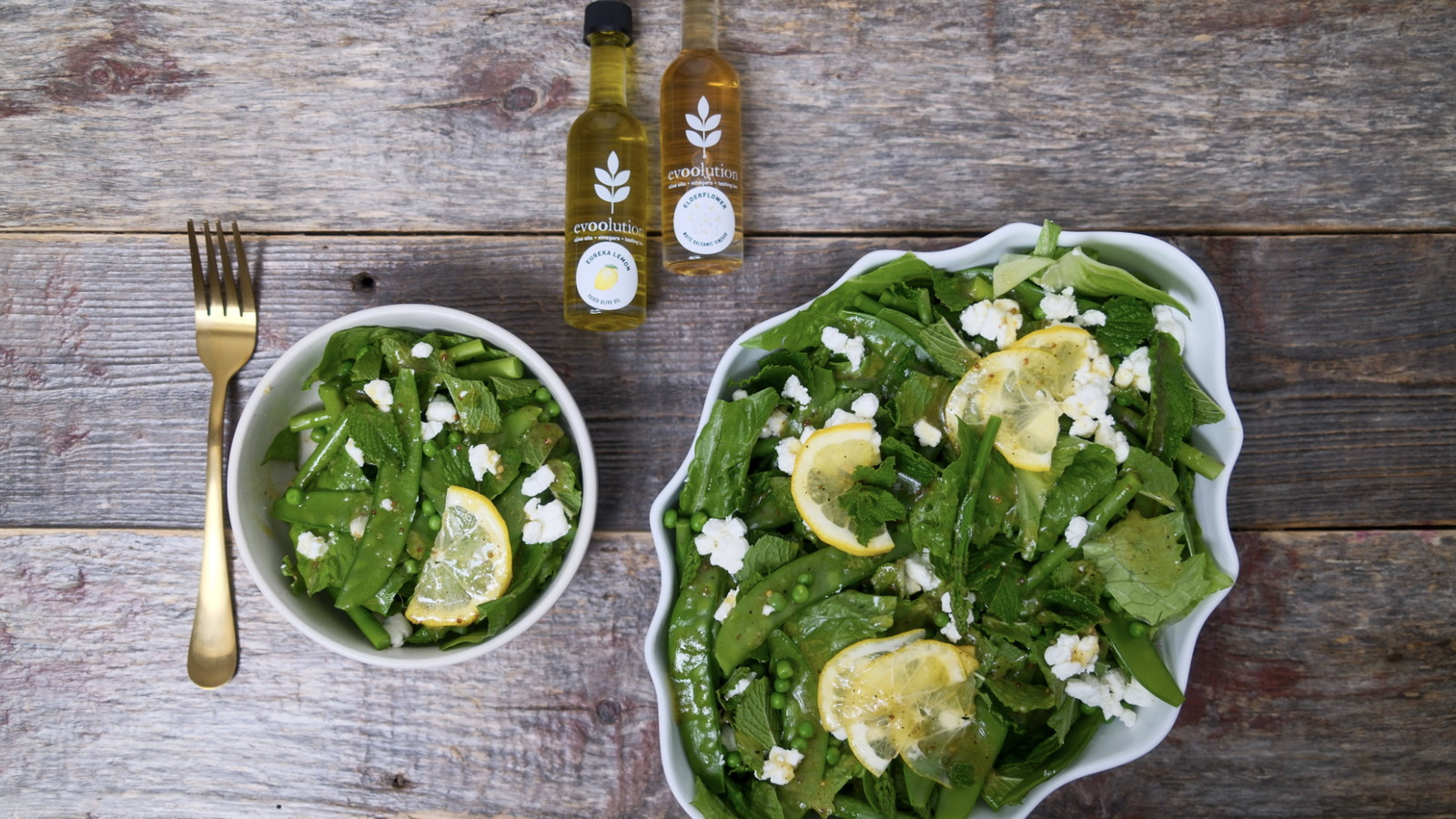 Image of Spring Pea, Goat Cheese, and Asparagus Salad with Eureka Lemon and Elderflower Dressing