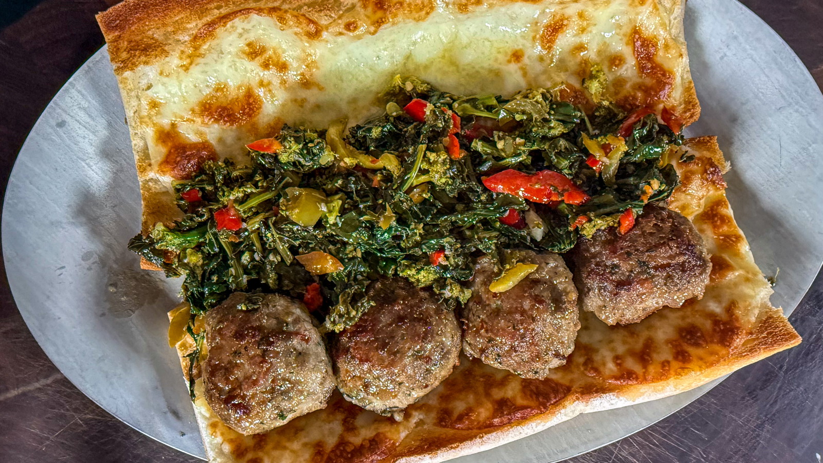 Porchetta Style Meatball sandwich close up