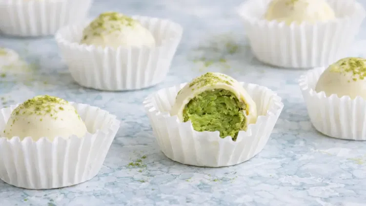 Image of Transfer the tray of shaped matcha truffles back into the...