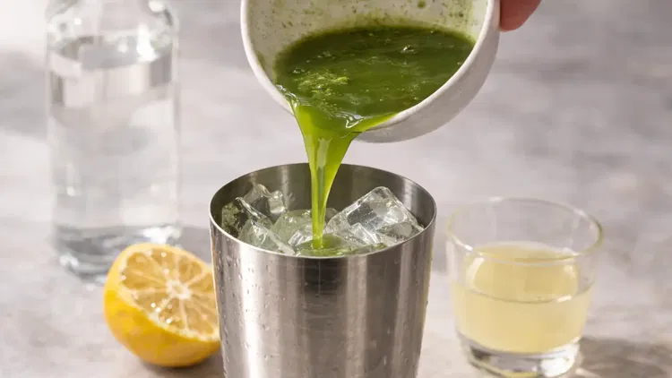 Image of For a classic yuzu matcha martini, strain into a chilled...