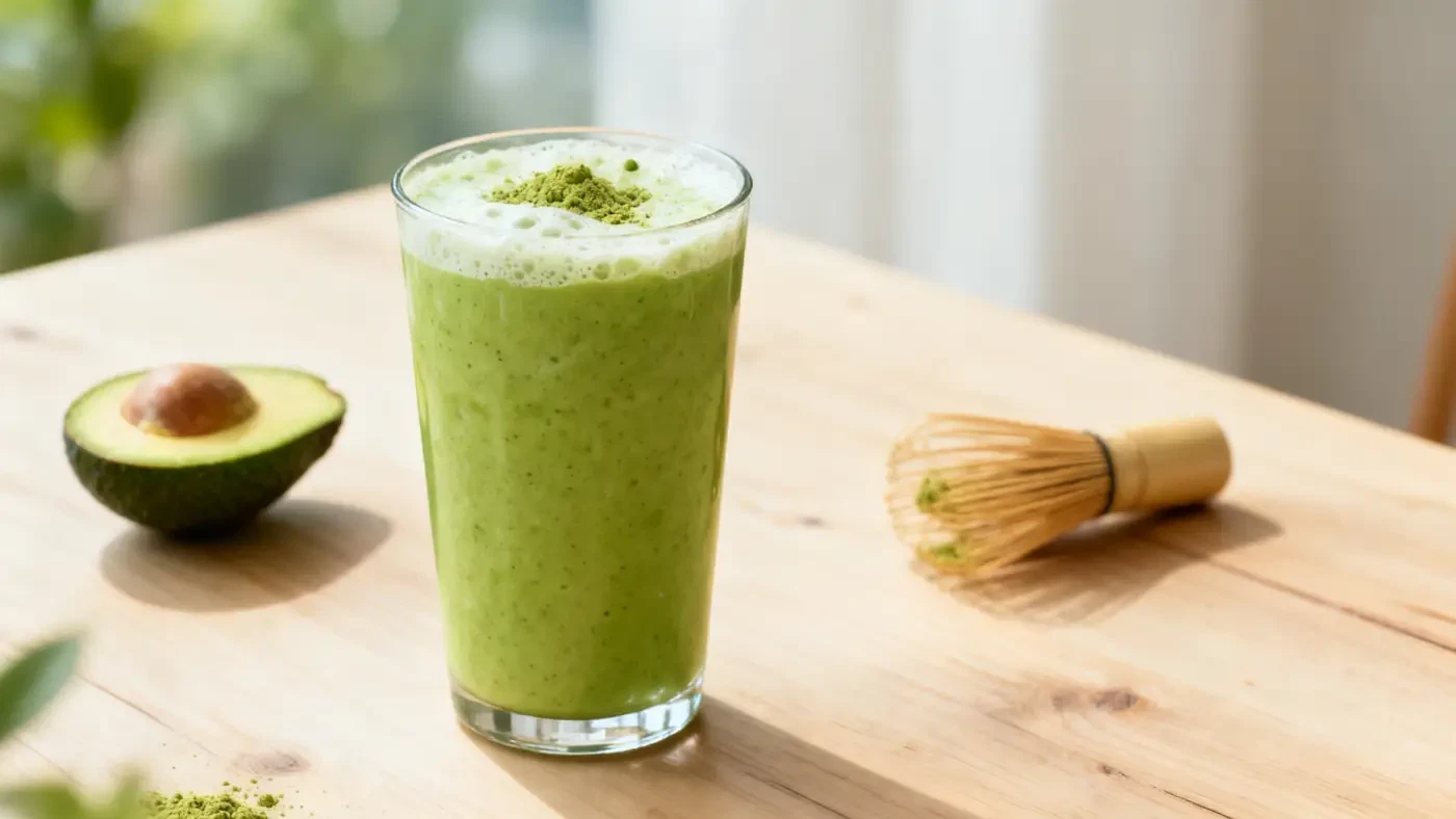 avocado matcha smoothie recipe with fresh avocado and matcha powder