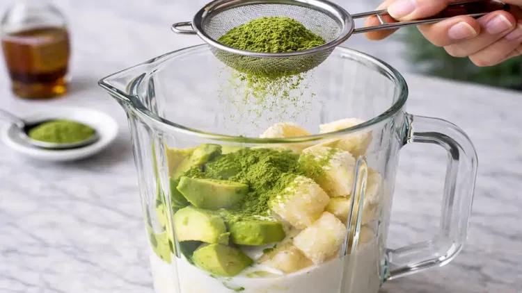 Image of Add the milk, ripe avocado, frozen banana, and maple syrup...