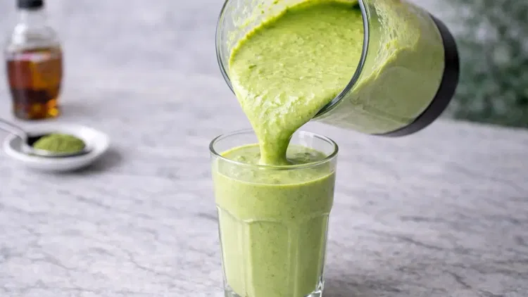 Image of Pour the avocado matcha smoothie into glasses and serve immediately....