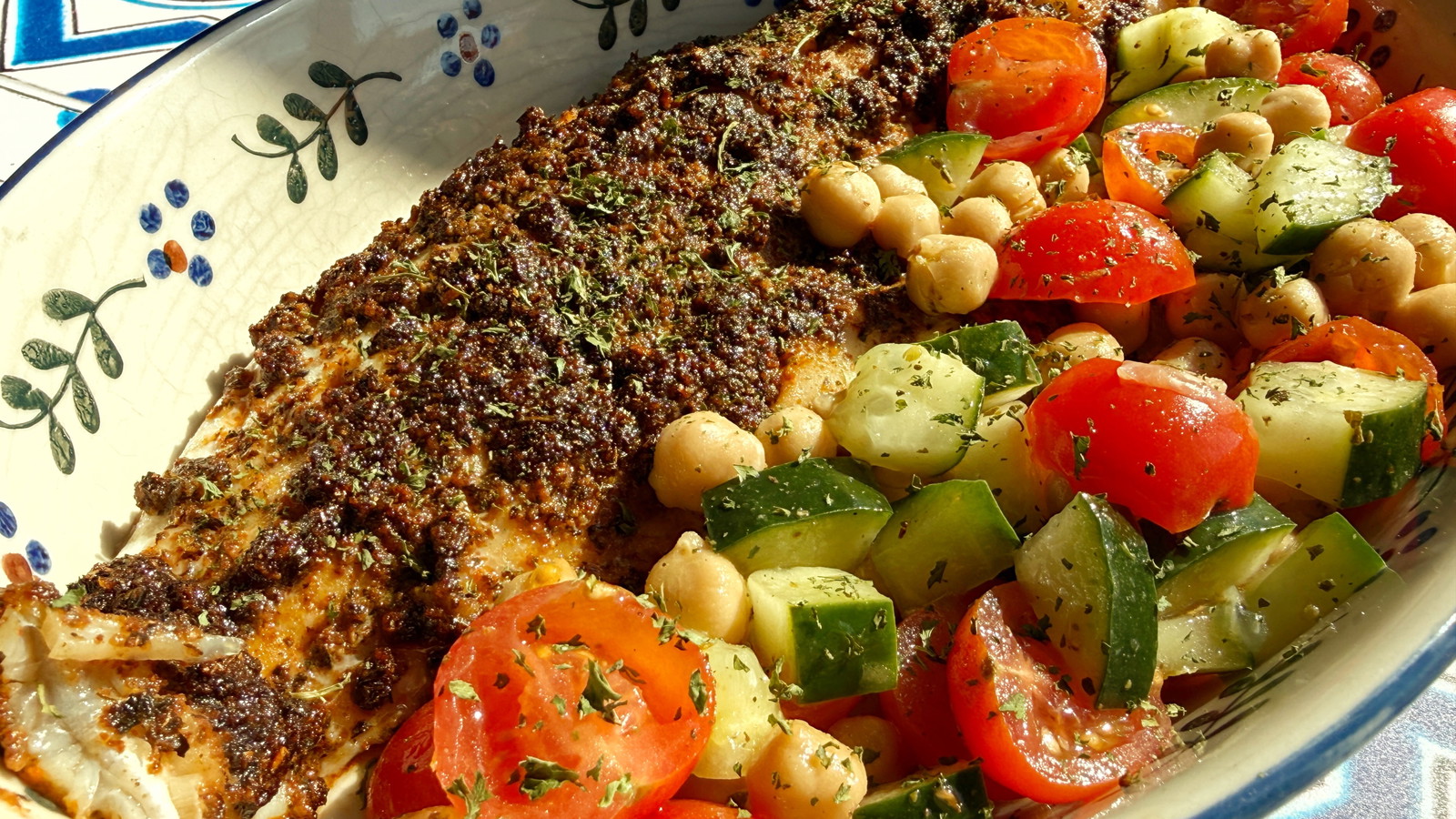 Chermoula Baked White Fish with Crisp Chickpea Salad
