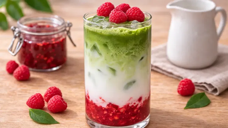 Image of Top your raspberry matcha latte with fresh raspberries for extra...