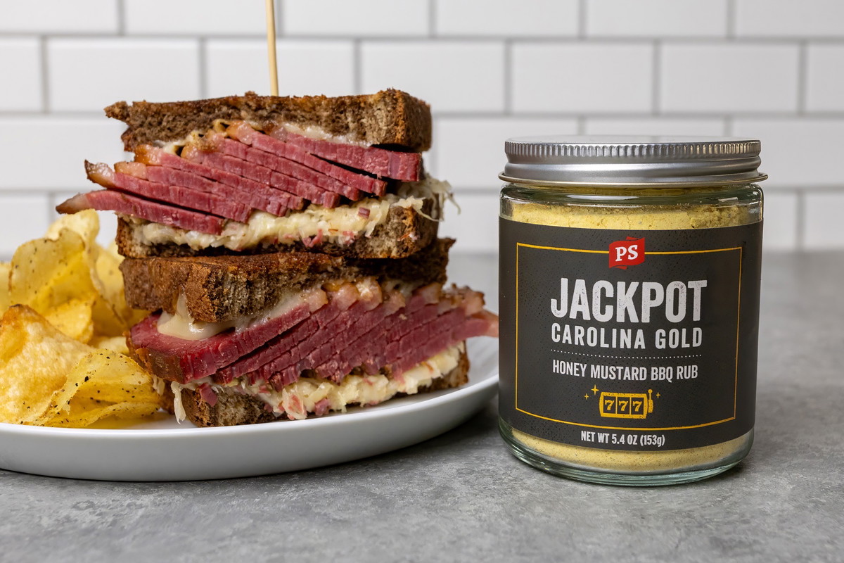 Smoked Corned Beef Reuben with Jackpot Rub & Kettle Chips