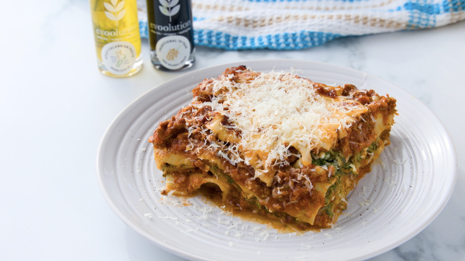 Image of Classic Lasagna with Spicy Calabrian Pesto Olive Oil and Traditional 18 Year Balsamic