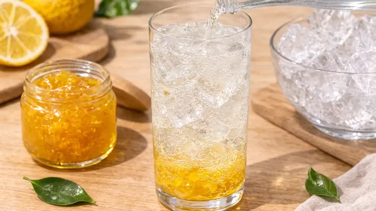 Image of Pour 200ml of soda water slowly over the ice and...