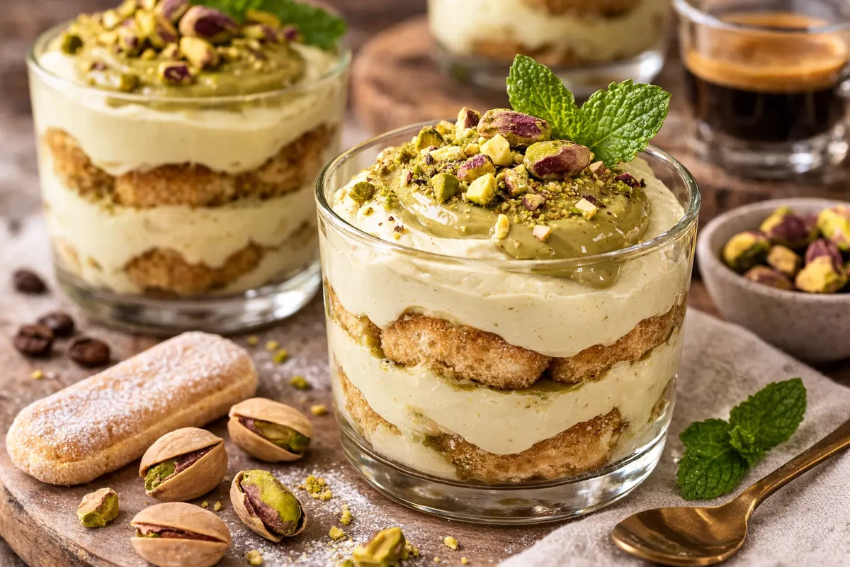 Pistazien Tiramisu im Glas – cremiges italienisches Dessert