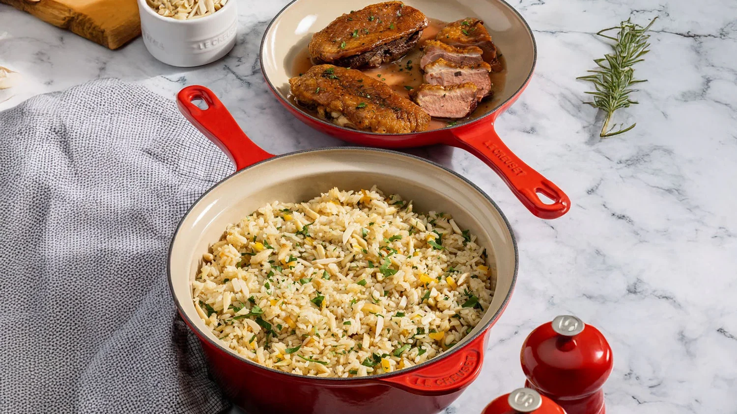 Image of Magret de pato con arroz pilaf de almendras y salsa de naranja