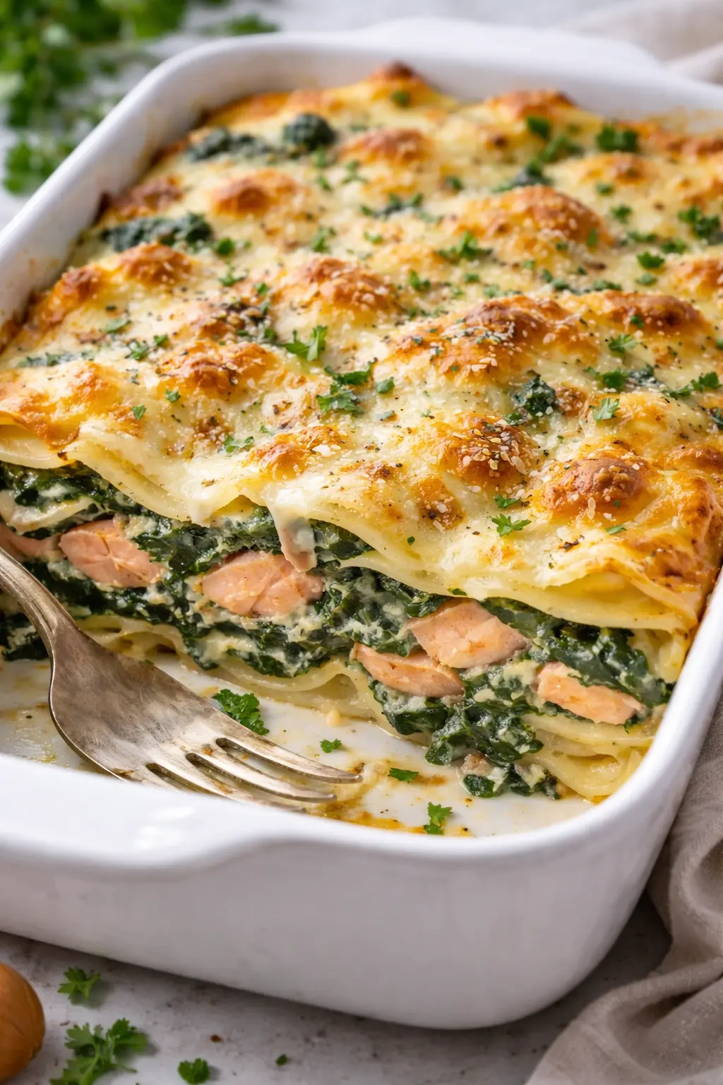 Lachs-Spinat Lasagne mit Parmigiano Reggiano