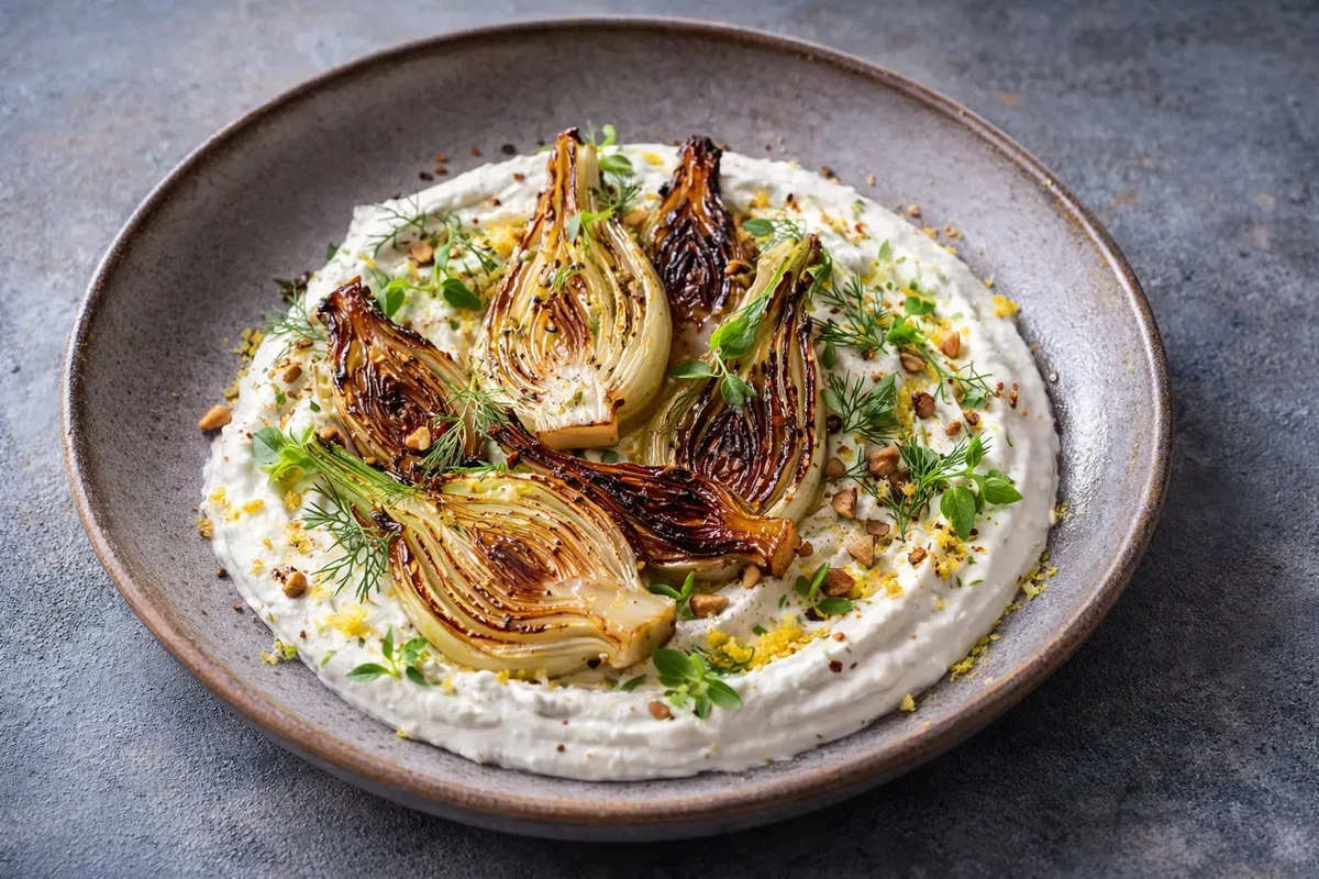 Gerösteter Fenchel mit Whipped Feta, Zitronenöl & Kräutern