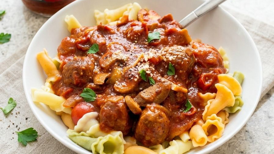 Image of Midweek Meatball and Tomato Chutney Pasta