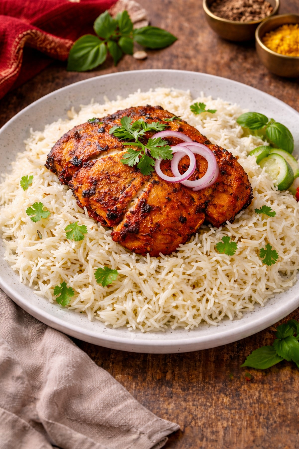 Basmati rice with frozen marinated chicken