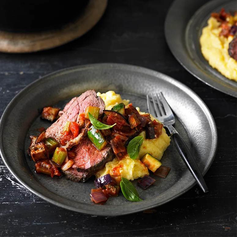 Roasted Rump Cap with Eggplant and Caponata Sauce