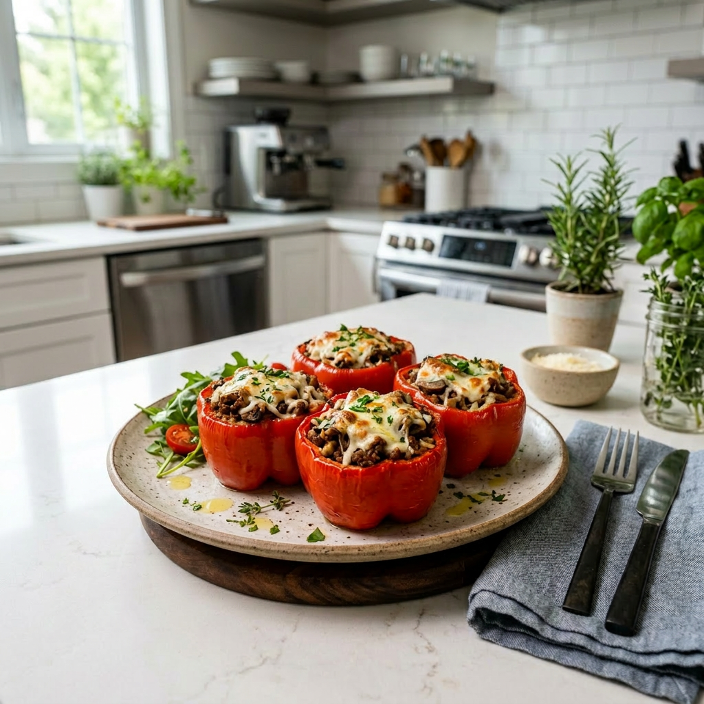 Savory Angus Beef and Mushroom Stuffed Capsicum