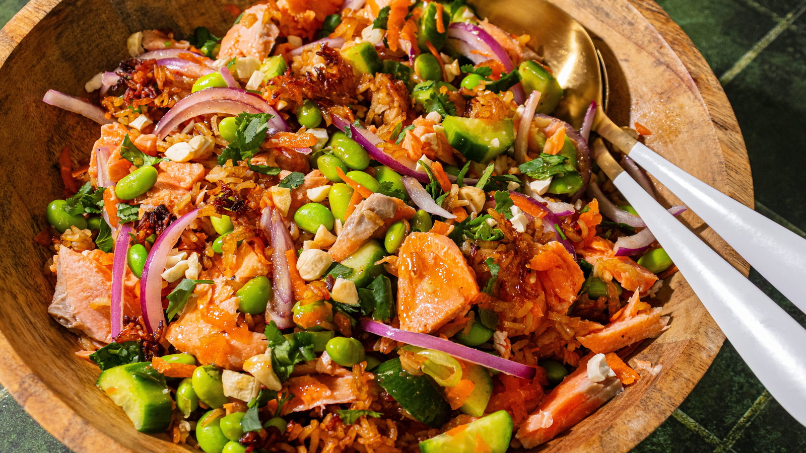 Image of Crispy Rice Salad with Salmon and Sriracha Lime Dressing