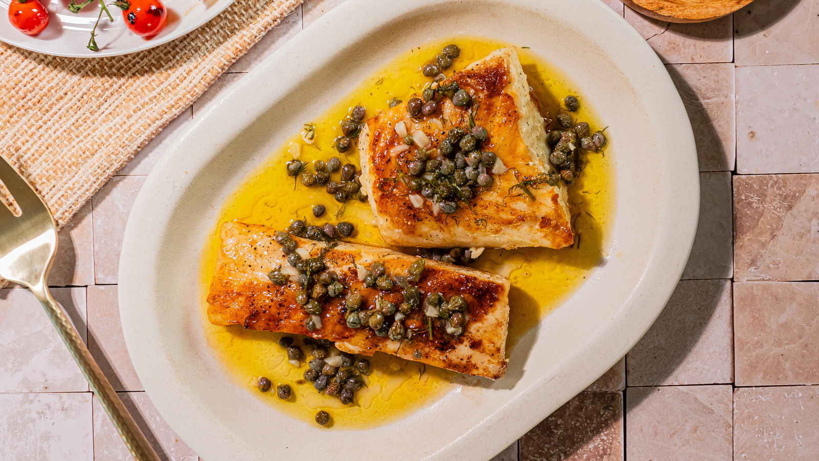Image of Grilled Sea Bass with Herb Caper Sauce