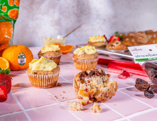 Image of Strawberry Rhubarb Muffins with Pixie Tangerine Buttercream